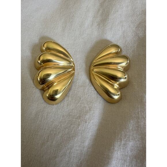 1992 Steve Vaubel Large Gold Metal Statement Clip‎ On Earrings - Picture 1 of 5
